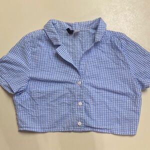 Blue Checkered Crop Top Button up